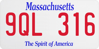 MA license plate 9QL316