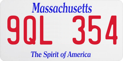 MA license plate 9QL354