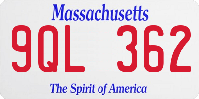 MA license plate 9QL362