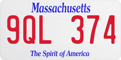 MA license plate 9QL374