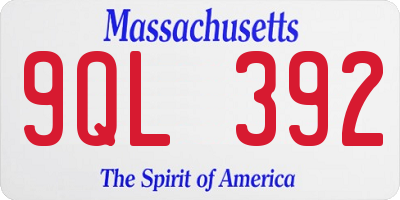 MA license plate 9QL392