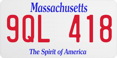 MA license plate 9QL418