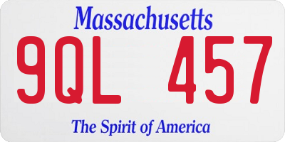 MA license plate 9QL457
