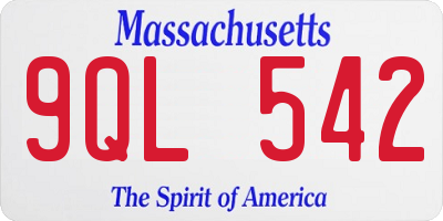 MA license plate 9QL542
