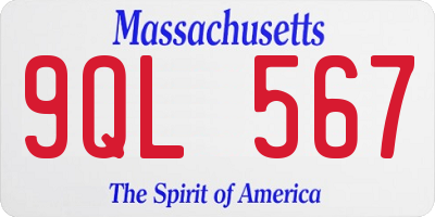 MA license plate 9QL567