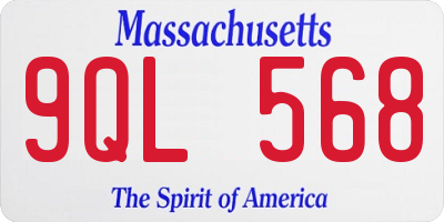 MA license plate 9QL568