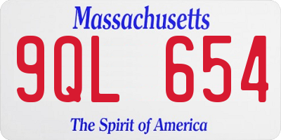 MA license plate 9QL654