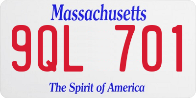 MA license plate 9QL701