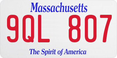 MA license plate 9QL807