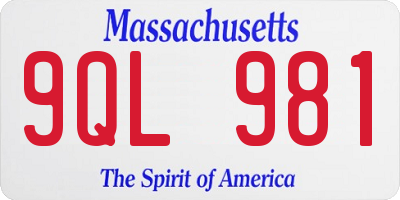 MA license plate 9QL981