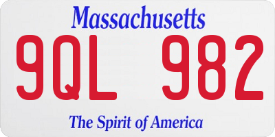 MA license plate 9QL982