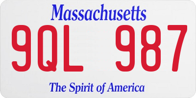 MA license plate 9QL987