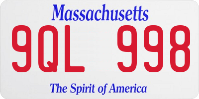 MA license plate 9QL998
