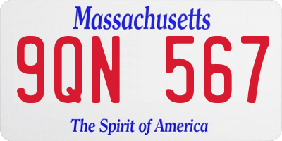 MA license plate 9QN567