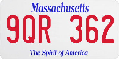 MA license plate 9QR362