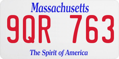 MA license plate 9QR763