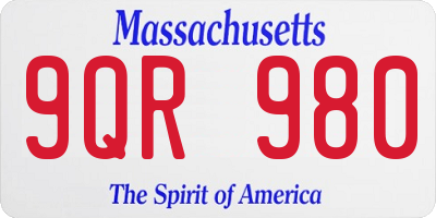 MA license plate 9QR980