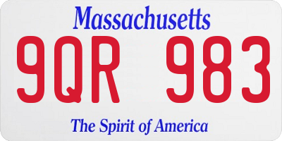 MA license plate 9QR983
