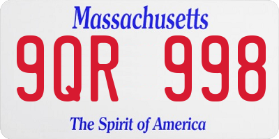 MA license plate 9QR998
