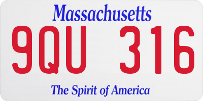 MA license plate 9QU316