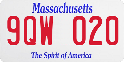 MA license plate 9QW020