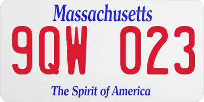 MA license plate 9QW023