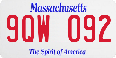 MA license plate 9QW092