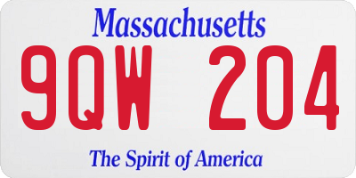 MA license plate 9QW204