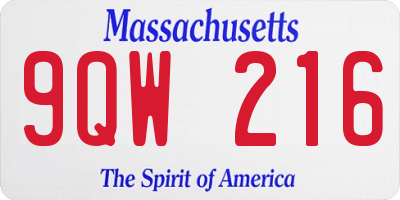 MA license plate 9QW216
