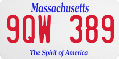 MA license plate 9QW389