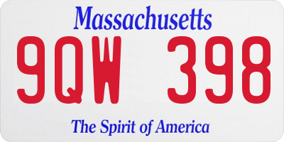 MA license plate 9QW398
