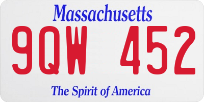 MA license plate 9QW452