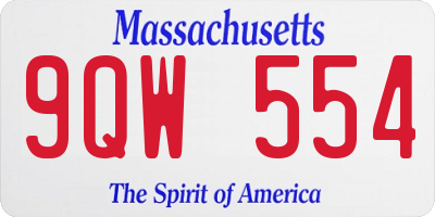 MA license plate 9QW554