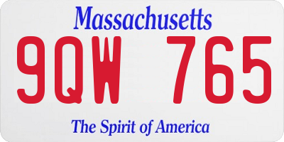 MA license plate 9QW765