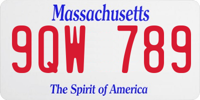 MA license plate 9QW789