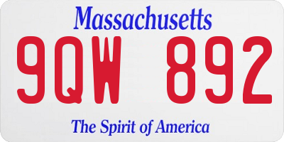 MA license plate 9QW892