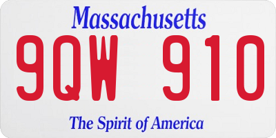 MA license plate 9QW910
