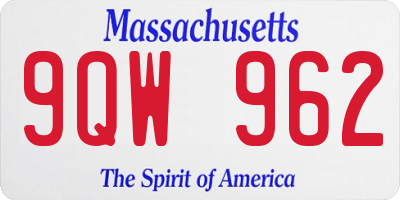 MA license plate 9QW962