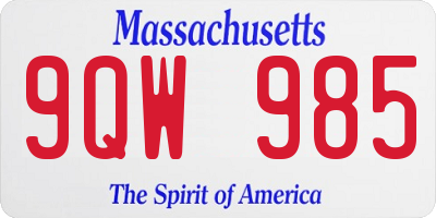 MA license plate 9QW985