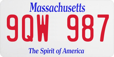 MA license plate 9QW987
