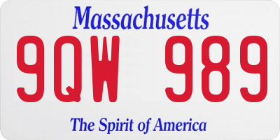 MA license plate 9QW989