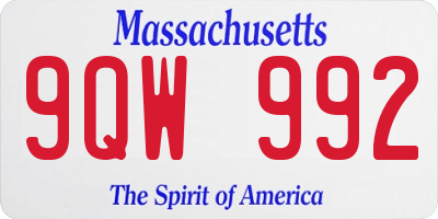 MA license plate 9QW992