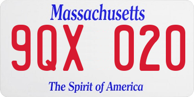 MA license plate 9QX020