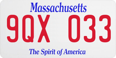 MA license plate 9QX033