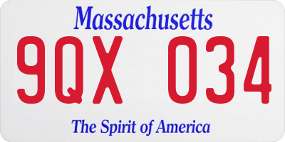 MA license plate 9QX034