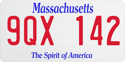 MA license plate 9QX142