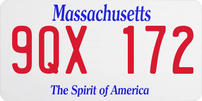 MA license plate 9QX172