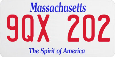 MA license plate 9QX202