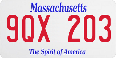 MA license plate 9QX203