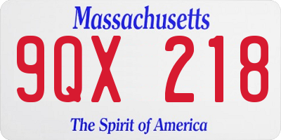 MA license plate 9QX218
